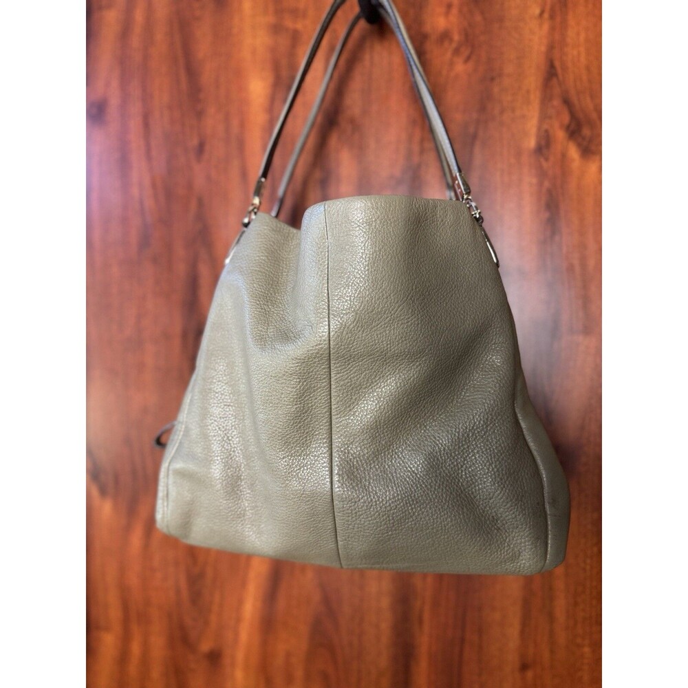 Coach Phoebe Green/Gray Pebbled Leather 3 Compartments Shoulder Bag G1481-26224